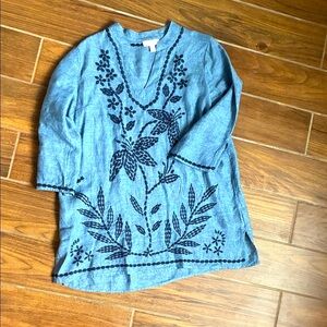Charter Club Blue Linen Floral Tunic